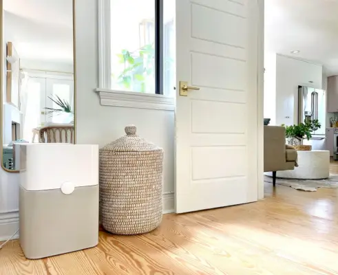 BlueAir Blauwe luchtreiniger in slaapkamer naast keukendeur