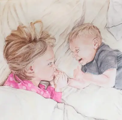 Ritratto di famiglia personalizzato per bambini pastello Fratello Art