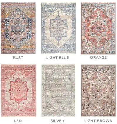 Kleurstellingen waarin het nuLoom Medallion Rug verkrijgbaar is | Roest | Lichtblauw | Oranje | Rood | Zilver | Lichtbruin