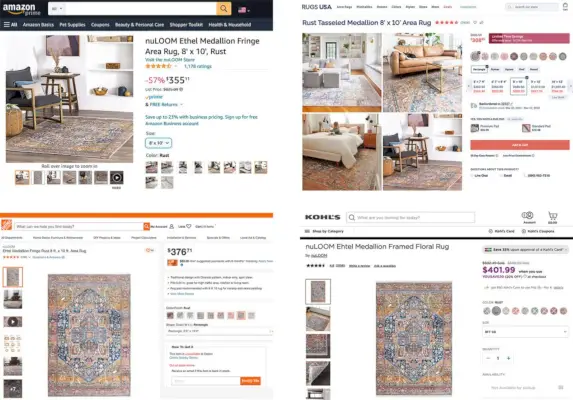 College van hetzelfde tapijt op verschillende websites onder verschillende namen | Amazone | VloerkledenVS | HomeDepot | Kohls