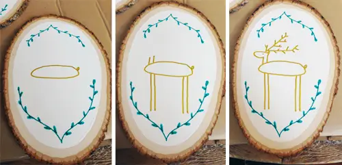 خطوة بخطوة لرسم الرنة باستخدام قلم الطلاء على شريحة قطع الخشب