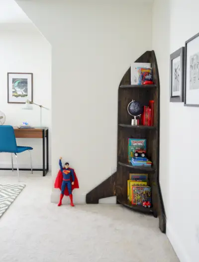 Jongens buitenruimte-slaapkamer DIY-raket-boekenplank