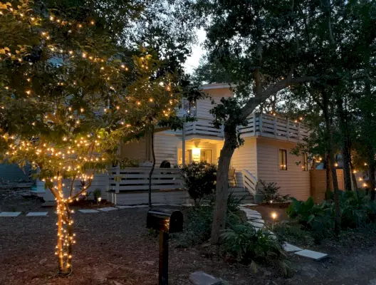 Exterieur Boom Met Kerstverlichting Voor Witte Huis