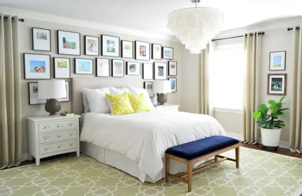 Neutrale slaapkamer Capiz kroonluchter frame muur