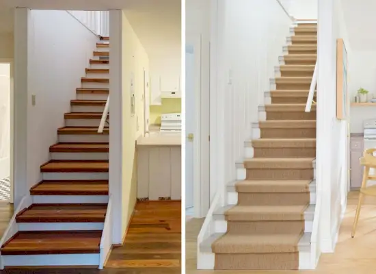 Voor en na installatie van de Sisal-traploper
