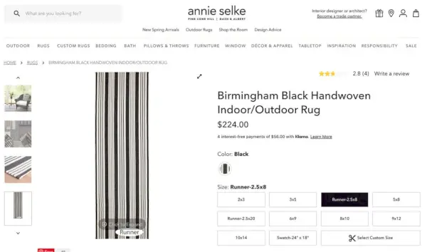 Screenshot van de Annie Selke-website Birmingham Rug