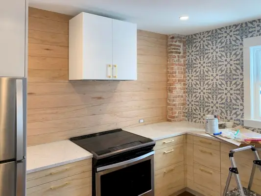 Keuken Shiplap Backsplash Tweede keuken