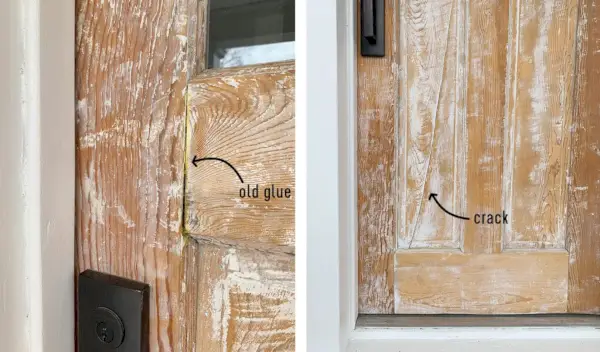 Geschuurde deuren op duplex met scheuren en oude lijm
