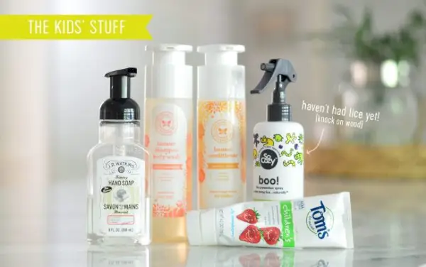 Jabón para niños, cuidado del cabello y pasta de dientes