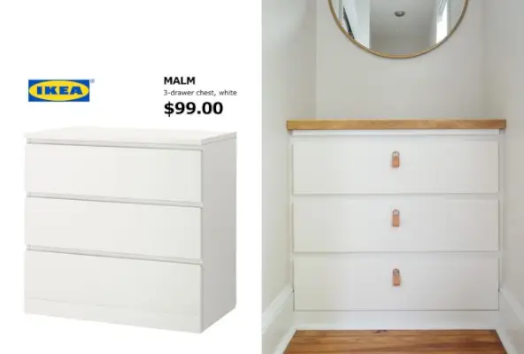 Ikea Malm-dressoir voor en na als op maat ingebouwd
