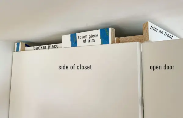 Diagram van het achterstuk geïnstalleerd op de bovenkant van de Ikea Pax-kledingkast