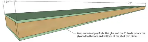3D-bouwplannen voor het toevoegen van gezichtsversiering aan zwevende DIY-planken uit de Ana White-tutorial