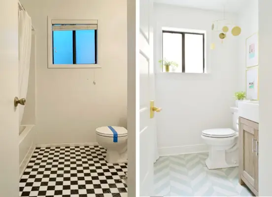 Voor en na van Florida Badkamer met patroonvloeren
