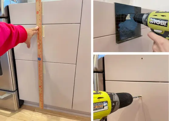 Gaten boren voor ladeknoppen op geschilderde Ikea-keukenkasten