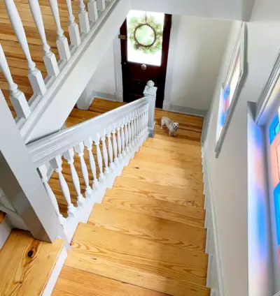 Chihuahua loopt de Sisal-traploper op met keuken op de achtergrond