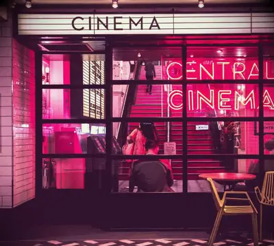 The outside of a neighborhood cinema in London.