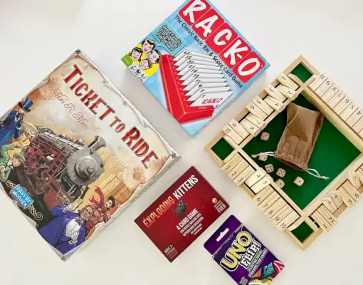 Beste ticket voor bordspellen voor 2 of 3 personen RackO Shut The Box Exploding Kittens Uno Flip