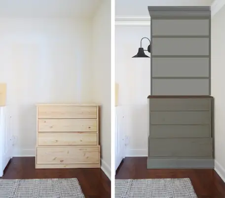 Ruwe schets van het veranderen van een Ikea-dressoir in een boekenkast