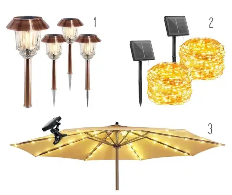 Raster van drie LED-achtertuinproducten op zonne-energie
