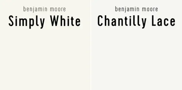 Benjamin Moore Simply White versus Chantilly Lace
