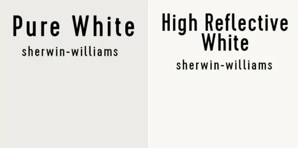 Zij aan zij Sherwin-Williams Pure White en High Reflective White