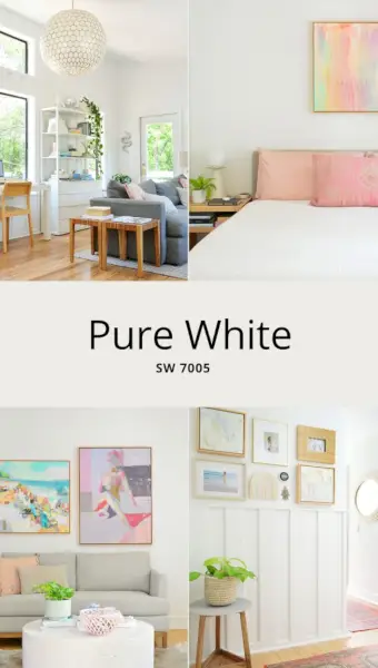 Vier kamers met Sherwin-Williams puur wit op muren en bekleding
