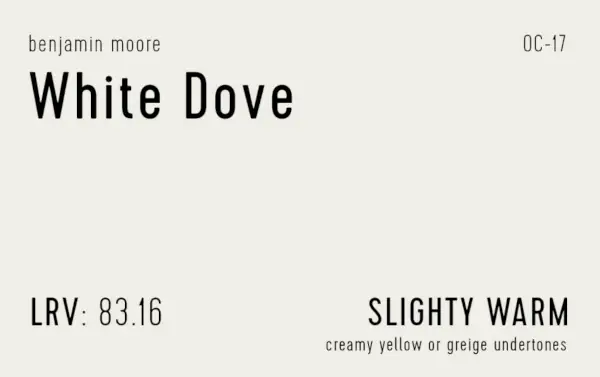 Benjamin Moore White Dove-staal met verfinfo LRV-ondertoon