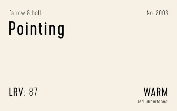 Farrow en Ball Pointing-staal met verfinformatie LRV-ondertoon