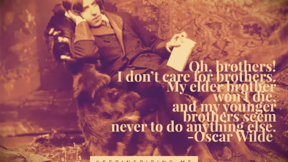 Oscar Wilde sitting on an opulent couch and writing quotes about brothers