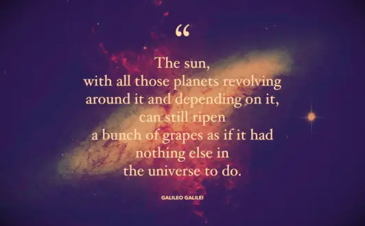 Galileo quote over a picture of the great central sun at the galactic core