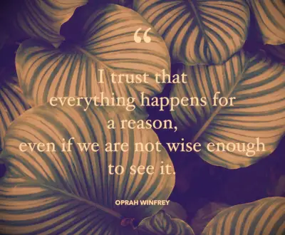 I trust that everything happens for a reason, even if we are not wise enough to see it