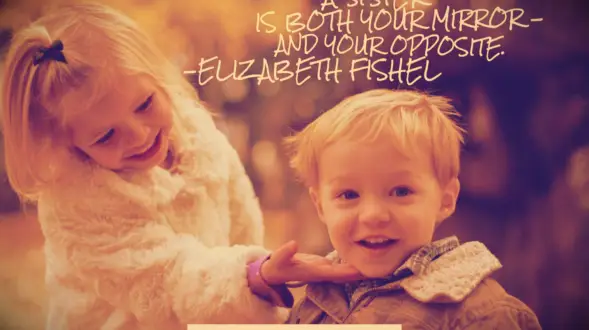 A little girl with blonde hair puts her hand under her brother