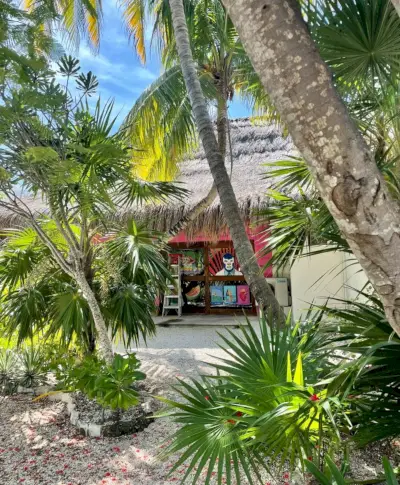 Winkelen in Akumal Mexico met veel palmbomen