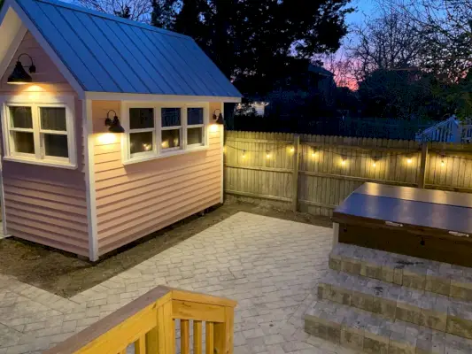 Strandhuis Achtertuin Vooruitgang Patio Klaar