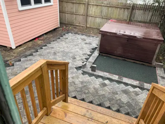 Strandhuis Achtertuin Vooruitgang Patio Installeren