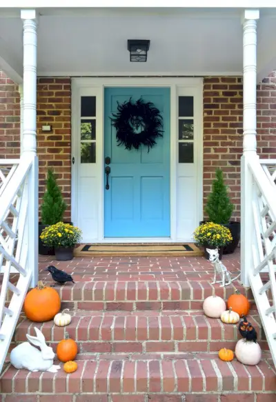 Predná veranda Halloween Decor Tekvica Blue Door Mamičky
