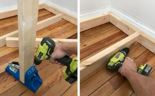 pocketgaten boren met behulp van kreg-mal in 2x4s