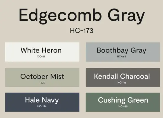 Benjamin Moore-kleuren die passen bij Edgecomb Grey
