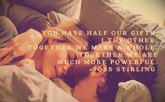 Joss Stirling twin falme quote You have half our gifts. I the other. Together we make a whole. Together we are much more powerful 