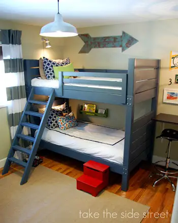 Un cambio de imagen de la habitación de un niño dulce y azul con literas